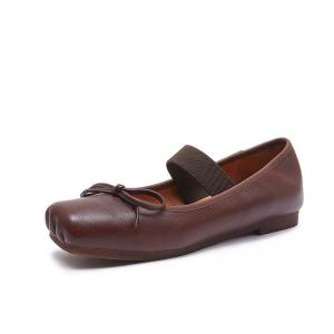 Bowknot Square Toe Leather Ballet Flats