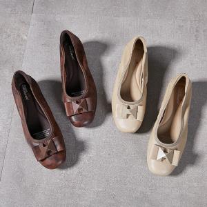 Chunky Heels Bowknot Leather Teacher Shoes