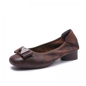 Chunky Heels Bowknot Leather Teacher Shoes