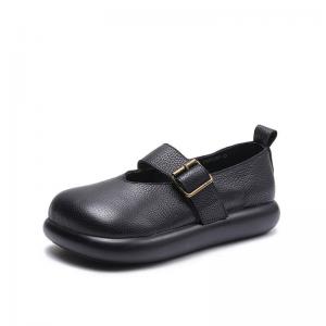 Lolita Style Buckle Straps Wide Toe Leather Wedges