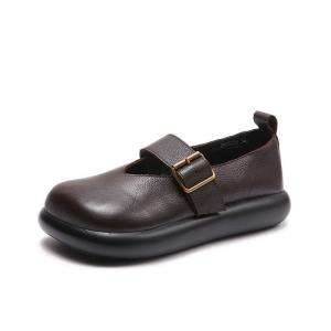 Lolita Style Buckle Straps Wide Toe Leather Wedges