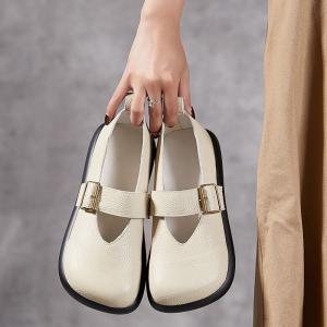 Lolita Style Buckle Straps Wide Toe Leather Wedges