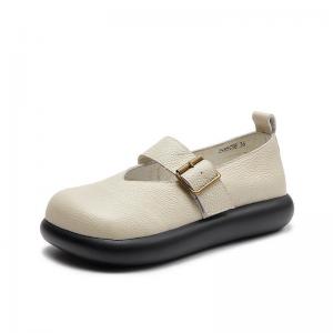 Lolita Style Buckle Straps Wide Toe Leather Wedges