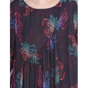 Crew Neck Flowers Printed Silk Purple Dress