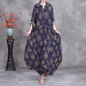 Yellow Flowers Blue Tied Waist Polo Shirt Dresss