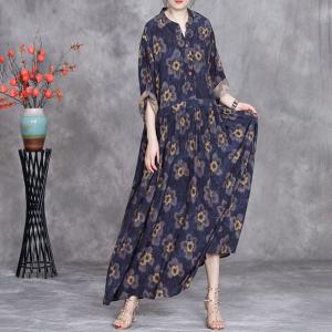Yellow Flowers Blue Tied Waist Polo Shirt Dresss
