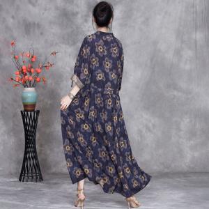 Yellow Flowers Blue Tied Waist Polo Shirt Dresss