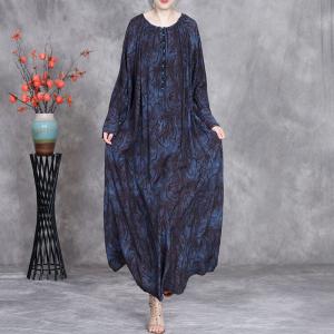 Senior Women Elegant Printed Maxi Winery Dress