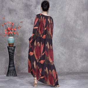 Senior Women Elegant Printed Maxi Winery Dress