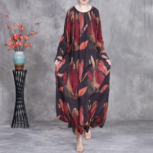 Senior Women Elegant Printed Maxi Winery Dress