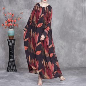 Senior Women Elegant Printed Maxi Winery Dress
