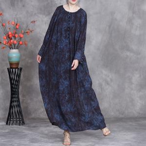 Senior Women Elegant Printed Maxi Winery Dress
