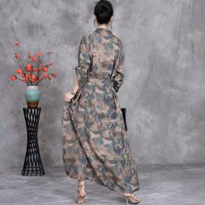 V-Neck Printed Belted Waist Maxi Business Dress