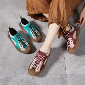Pop Colors Lace Up Cowhide Platform Sneakers