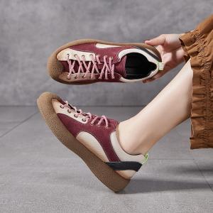 Pop Colors Lace Up Cowhide Platform Sneakers