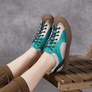 Pop Colors Lace Up Cowhide Platform Sneakers