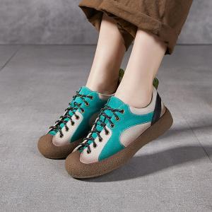 Pop Colors Lace Up Cowhide Platform Sneakers