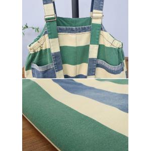 Green Striped Backless Jeans with Suspenders