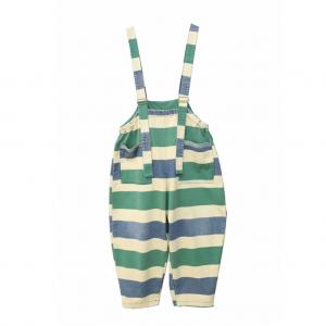 Green Striped Backless Jeans with Suspenders