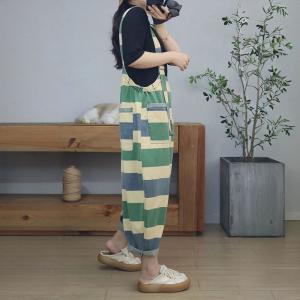 Green Striped Backless Jeans with Suspenders