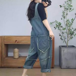 Raw Edges Front Pockets Jean Overalls