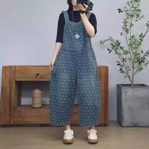 Little Heart Patterned Baggy Casual Overalls