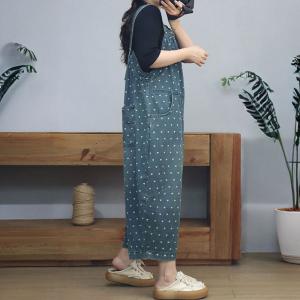 Little Heart Patterned Baggy Casual Overalls