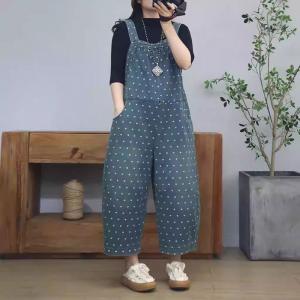 Little Heart Patterned Baggy Casual Overalls