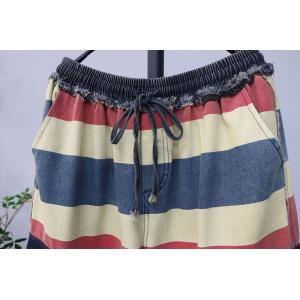 Colorful Striped Flap Pockets Raw Hem Jeans