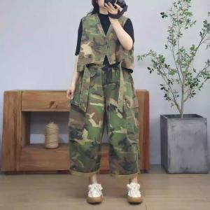Camo Short Jacket with Baggy Dad Jean Sets