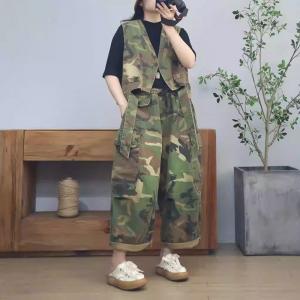 Camo Short Jacket with Baggy Dad Jean Sets