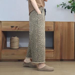 Drawstring Wais Wide Leg Leopard Jeans