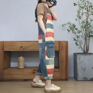 Denim Pocket Chunky Striped Stylish Farm Overalls