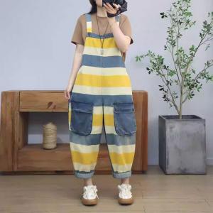 Denim Pocket Chunky Striped Stylish Farm Overalls