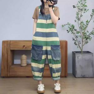Denim Pocket Chunky Striped Stylish Farm Overalls