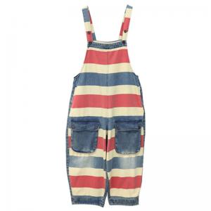 Denim Pocket Chunky Striped Stylish Farm Overalls