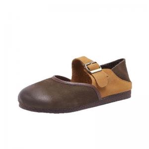 Contrast Colors Leather Buckle Flats