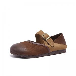 Contrast Colors Leather Buckle Flats