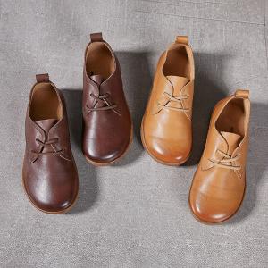 Tied Up Leather Round Toe Flat Loafers
