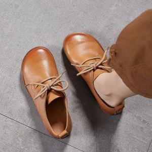 Tied Up Leather Round Toe Flat Loafers