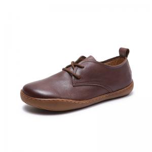 Tied Up Leather Round Toe Flat Loafers