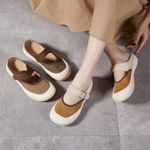 Summer Buckle Straps Leather Platform Slippers