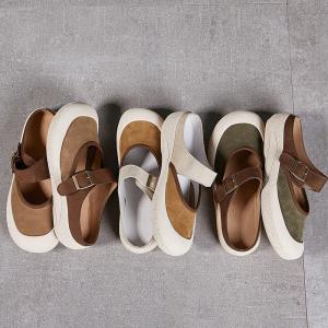 Summer Buckle Straps Leather Platform Slippers