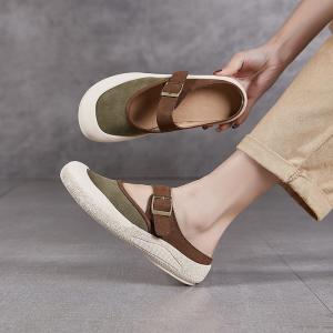 Summer Buckle Straps Leather Platform Slippers