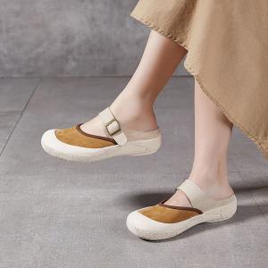 Summer Buckle Straps Leather Platform Slippers