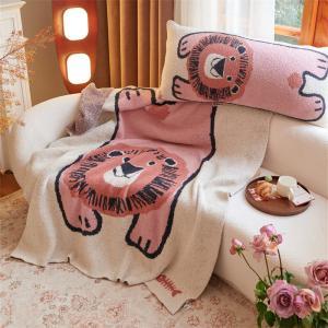 Pink Cartoon Lion Soft Bed Blanket
