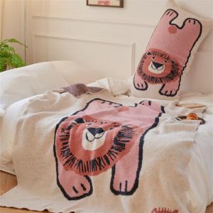 Pink Cartoon Lion Soft Bed Blanket