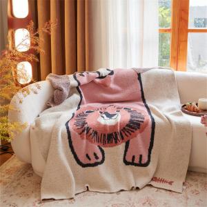 Pink Cartoon Lion Soft Bed Blanket