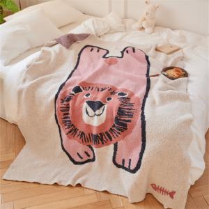 Pink Cartoon Lion Soft Bed Blanket