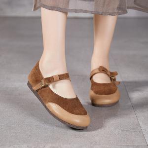 Sanded Cowhide Wide Toe Mary Jane Flats